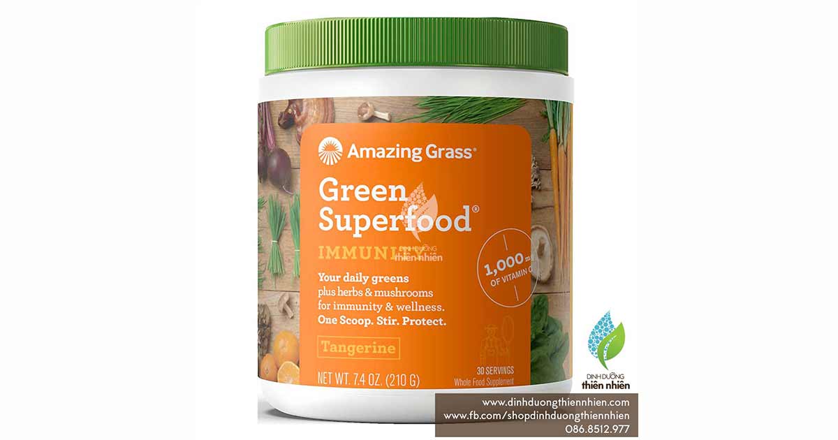 Bột Siêu Thực Phẩm Xanh Hữu Cơ của Amazing Grass, Vị Quýt, 210g Dinh