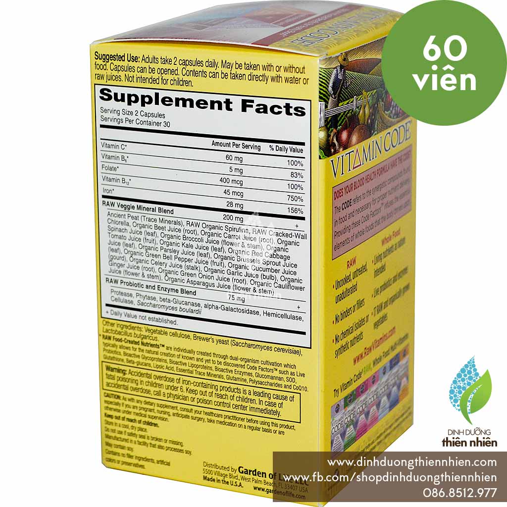 Viên Sắt Bổ Máu Hữu Cơ Healthy Blood Vitamin Code của Garden of Life