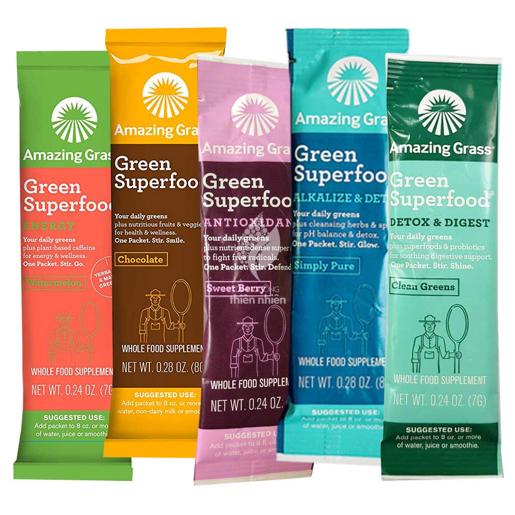 Bột Siêu Thực Phẩm Xanh Hữu Cơ của Amazing Grass, Bịch 5 Gói, HAPPY ...
